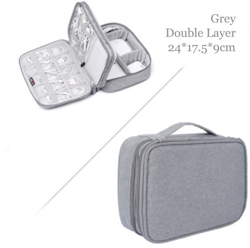 Norvo | Bærbar stor kapasitet digitalt tilbehør oppbevaringspose, med EVA hard skall, vanntett og støtsikker design, dobbel oppbevaring og justerbar skillevegg, for kabler, powerbank, kosmetikk og mer