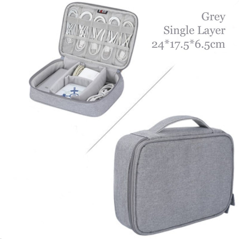 Norvo | Bærbar stor kapasitet digitalt tilbehør oppbevaringspose, med EVA hard skall, vanntett og støtsikker design, dobbel oppbevaring og justerbar skillevegg, for kabler, powerbank, kosmetikk og mer