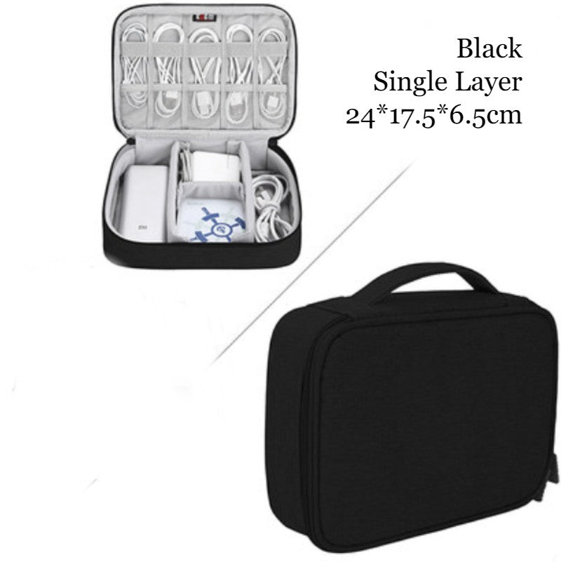 Norvo | Bærbar stor kapasitet digitalt tilbehør oppbevaringspose, med EVA hard skall, vanntett og støtsikker design, dobbel oppbevaring og justerbar skillevegg, for kabler, powerbank, kosmetikk og mer