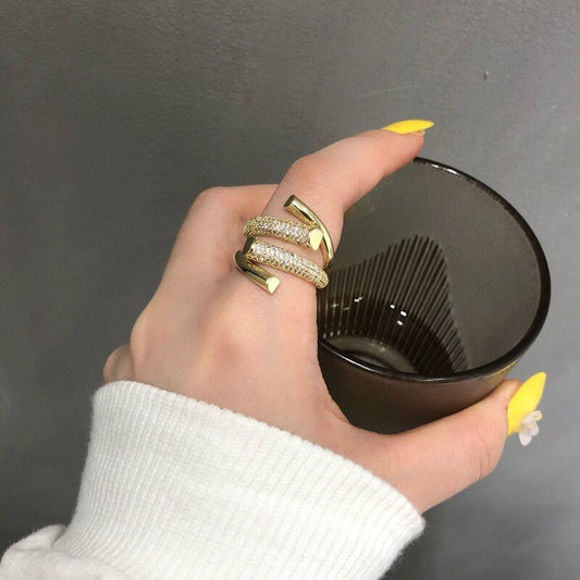 Norvo | Justerbar Gull Mikroskopisk Innstilling Rhinestone Bundet Ring