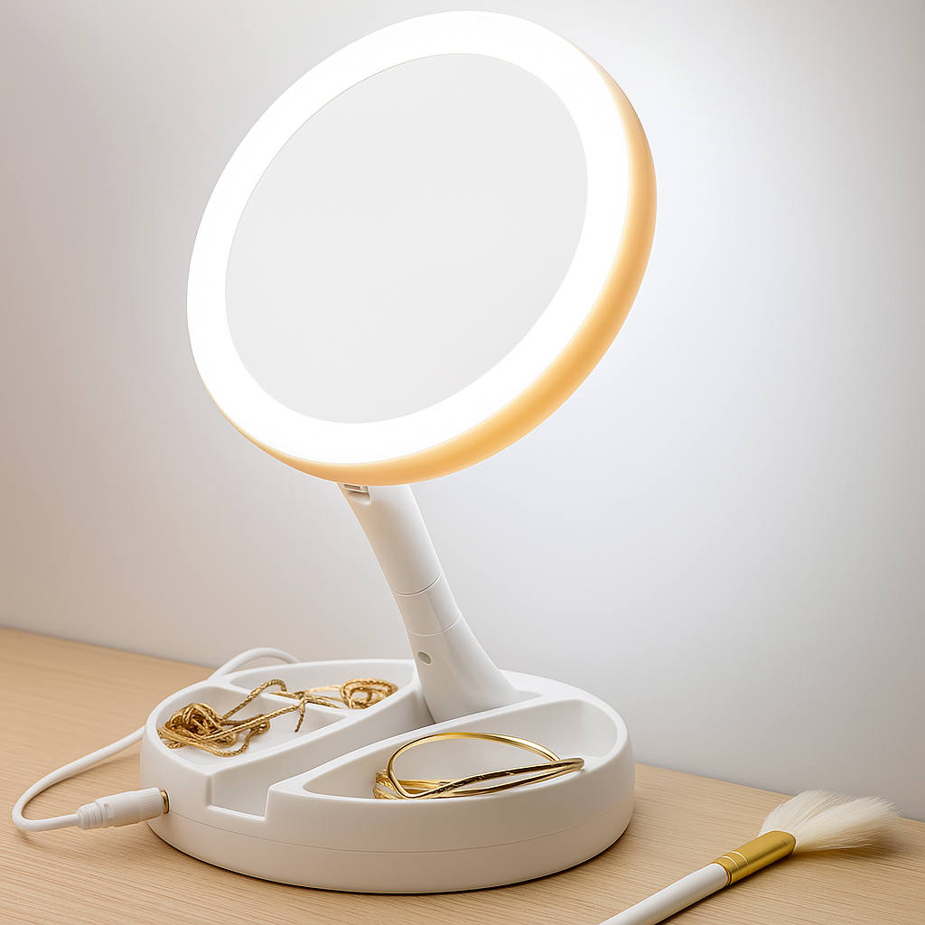 Sidet forstørrelsesspeil – LED-belysning – 10× forstørrelse – Sminke & plukking Norvo