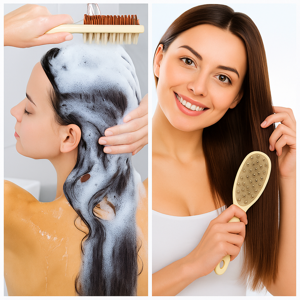 Sided Shampoo Brush – Silikon Hodebunnsmassasje – Dyp Rensing for Fet Hår & Følsom Hodebunn Norvo