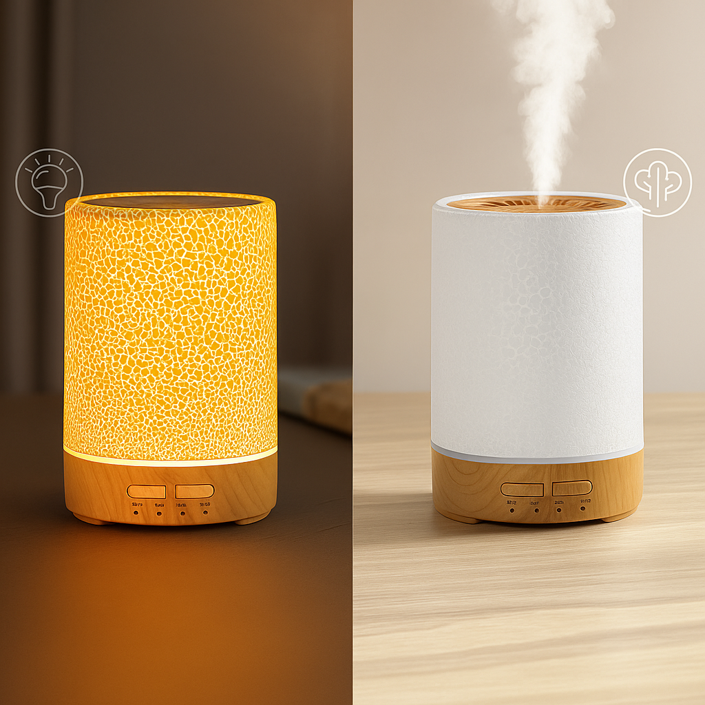 Essential Oil Diffuser med LED Nattlys – Stille Kaldt Tåke – Soverom & Hjem Avslappingsbolle