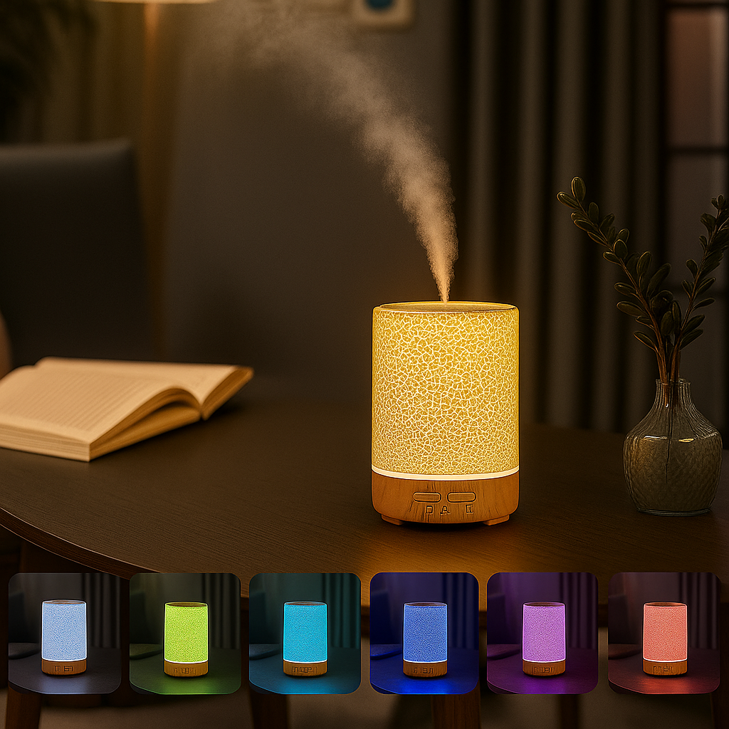 Essential Oil Diffuser med LED Nattlys – Stille Kaldt Tåke – Soverom & Hjem Avslappingsbolle