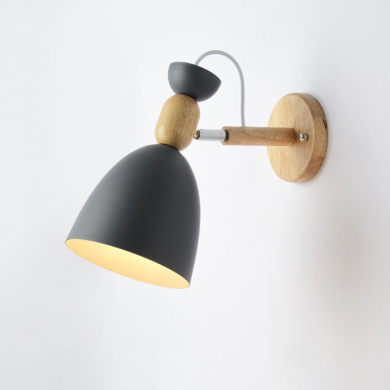 Swivel Shade Barnerom Vegglampe Metall 1 Lyspære Macaron Leselys med Tredekor | Norvo