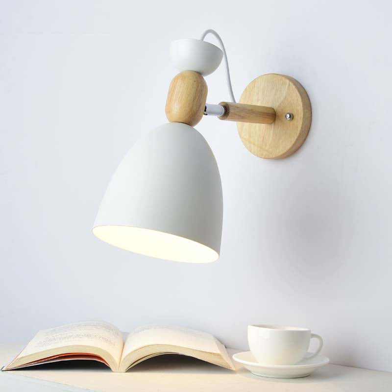 Swivel Shade Barnerom Vegglampe Metall 1 Lyspære Macaron Leselys med Tredekor | Norvo