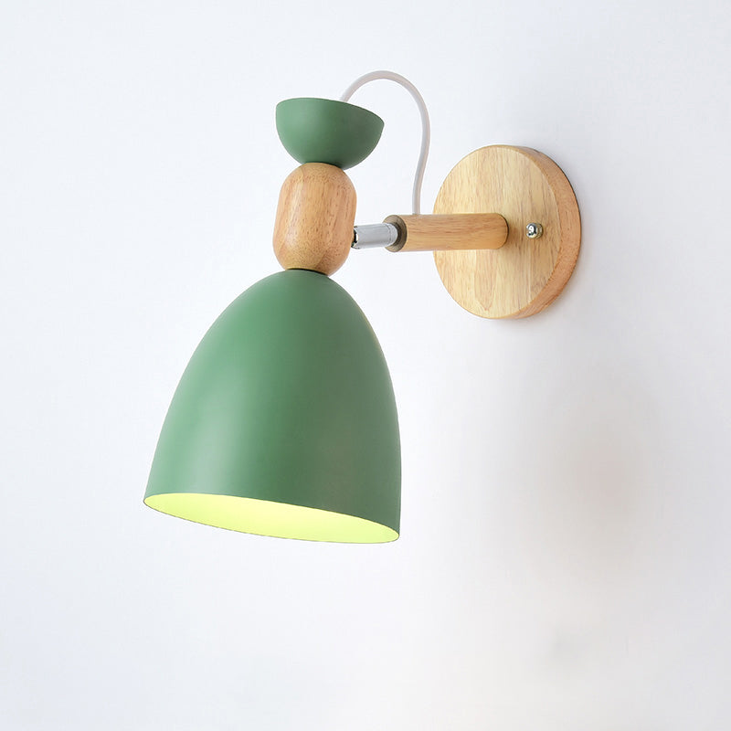 Swivel Shade Barnerom Vegglampe Metall 1 Lyspære Macaron Leselys med Tredekor | Norvo