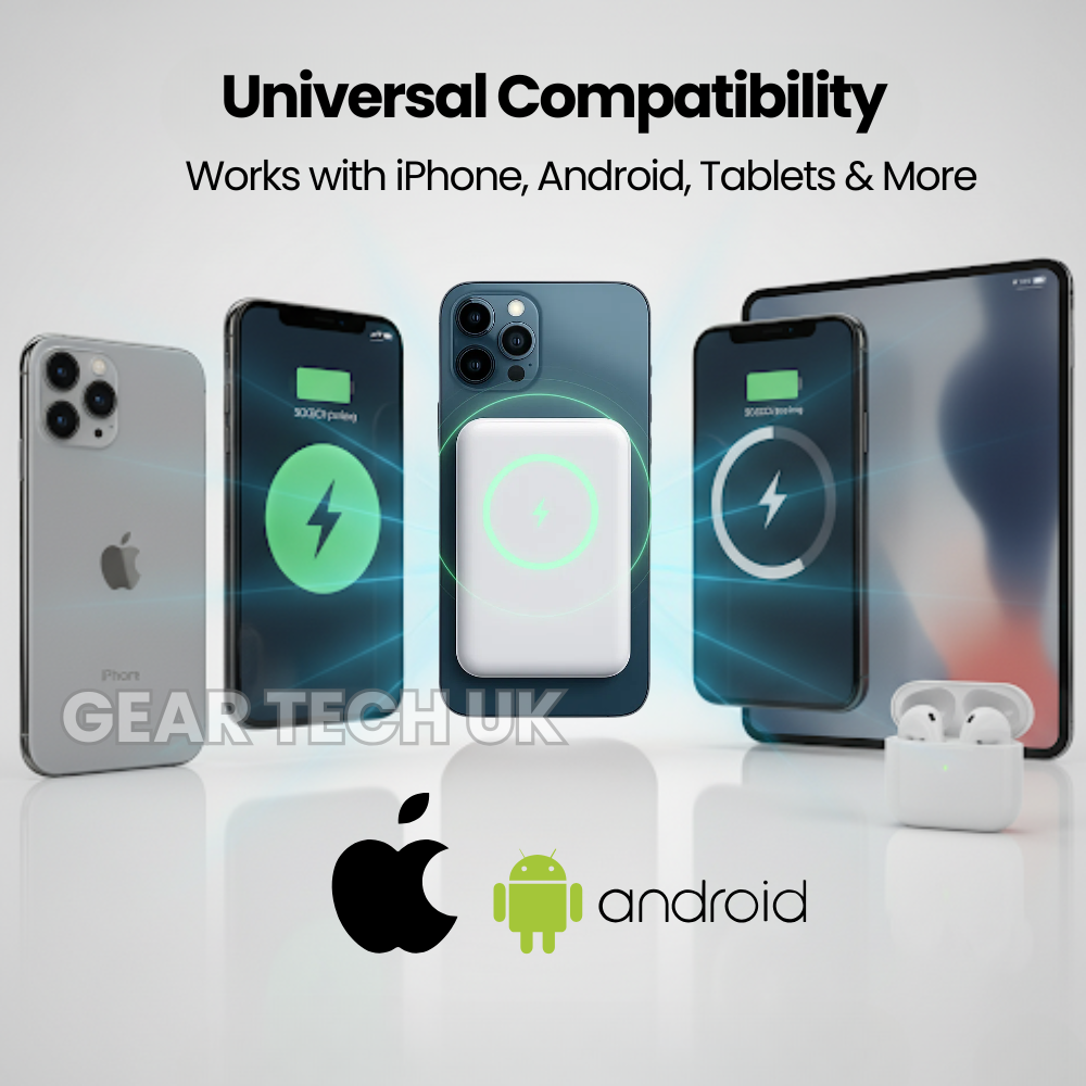 Norvo | Reiselader UK – Magnetisk trådløs bærbar lader med MagSafe | Slim ekstern batteripakke for reise, ferie og forretning