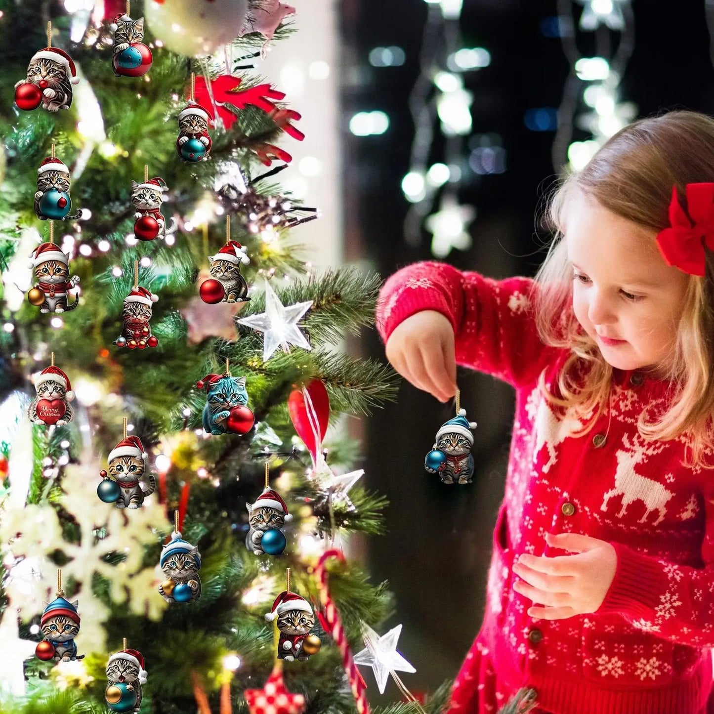 Norvo | 24-delt katte juletrepynt sett av holdbar akryl for adventskalender dekorasjon