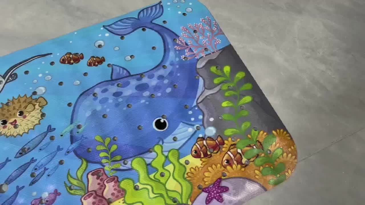 Norvo | Non-Slip Badekar Matte AquaBuddy | Ekstra Lang og Vaskbar | Med Havmotiv og Sugekopper | For Barns Bad