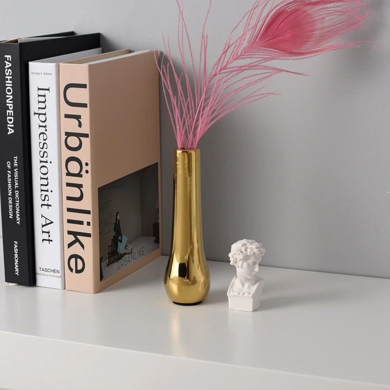 Norvo | Nordisk stil gull keramikk vase – Elegant tørkeblomst og vannplanteutstilling