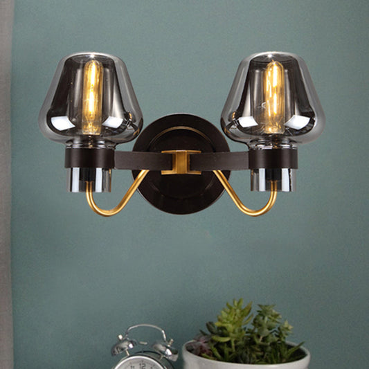 Norvo | 2-Lyskilde Veggbelysning med Sopplampe Røyk Glass Moderne Soverom Vegglampe Belysningsinnretning