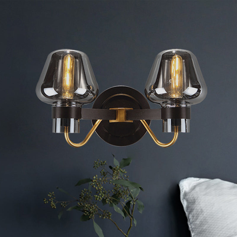 Norvo | 2-Lyskilde Veggbelysning med Sopplampe Røyk Glass Moderne Soverom Vegglampe Belysningsinnretning