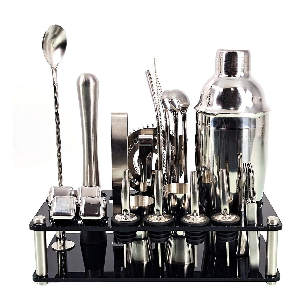 Norvo | 23pcs/Set Bartender Kit Profesjonell Allsidighet Rustfritt Stål Martini Cocktail Shaker med Stativ Bar Tilbehør