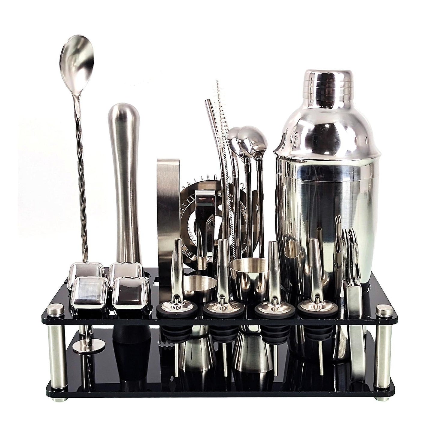 Norvo | 23pcs/Set Bartender Kit Profesjonell Allsidighet Rustfritt Stål Martini Cocktail Shaker med Stativ Bar Tilbehør