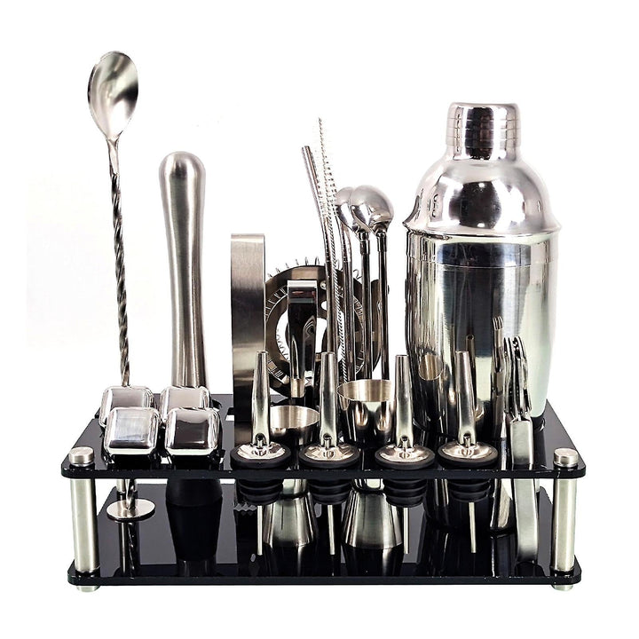 Norvo | 23pcs/Set Bartender Kit Profesjonell Allsidighet Rustfritt Stål Martini Cocktail Shaker med Stativ Bar Tilbehør