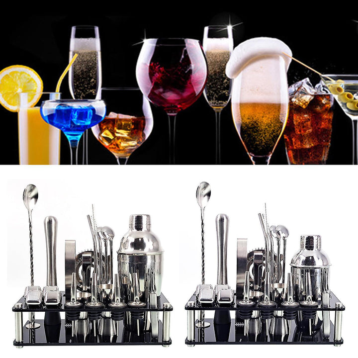 Norvo | 23pcs/Set Bartender Kit Profesjonell Allsidighet Rustfritt Stål Martini Cocktail Shaker med Stativ Bar Tilbehør