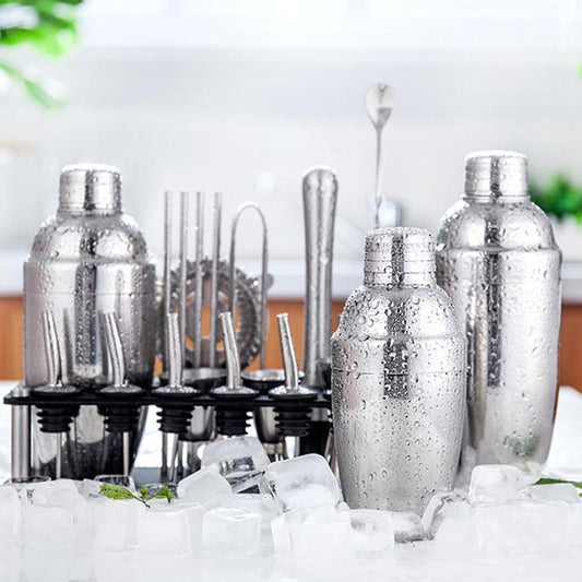 Norvo | 23pcs/Set Bartender Kit Profesjonell Allsidighet Rustfritt Stål Martini Cocktail Shaker med Stativ Bar Tilbehør