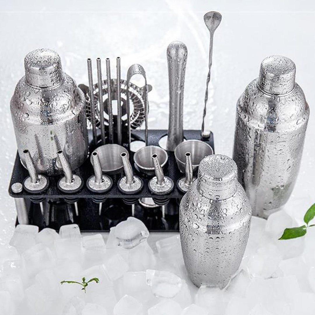 Norvo | 23pcs/Set Bartender Kit Profesjonell Allsidighet Rustfritt Stål Martini Cocktail Shaker med Stativ Bar Tilbehør