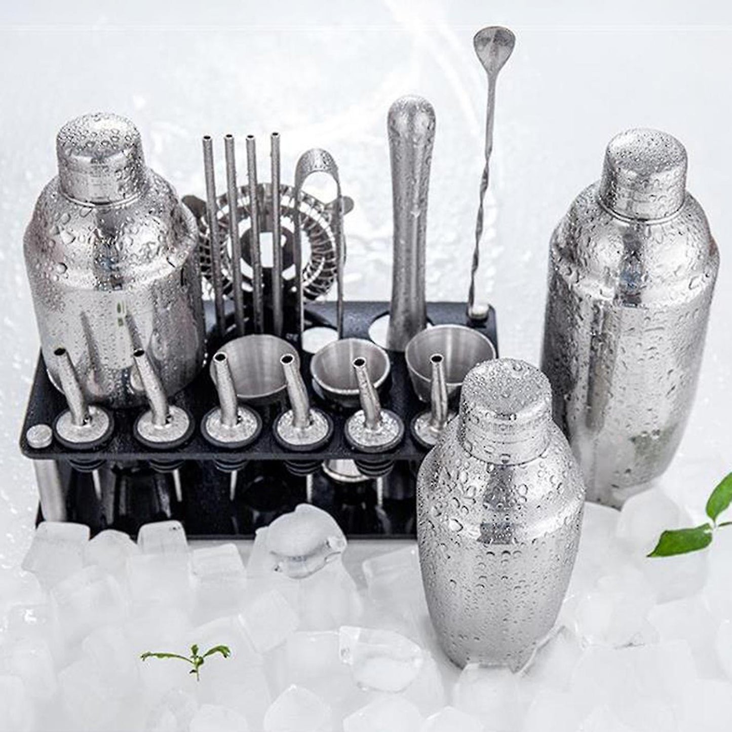 Norvo | 23pcs/Set Bartender Kit Profesjonell Allsidighet Rustfritt Stål Martini Cocktail Shaker med Stativ Bar Tilbehør