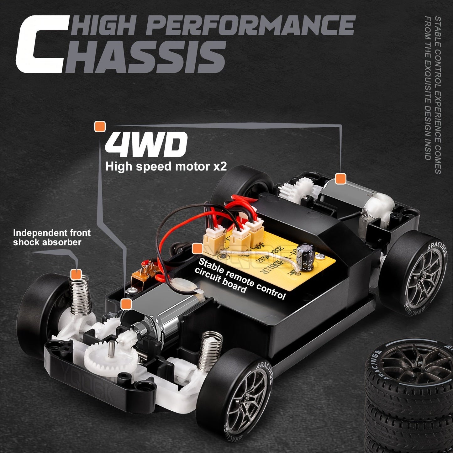 Norvo | 1:24 RC Driftbil | 4WD, LED-hjul & USB-oppladbar for innendørs og utendørs racing moro