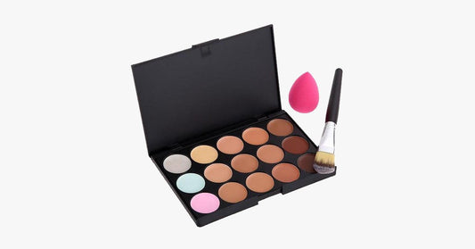 Norvo | 15 farger concealer palett med skråbørste & svamp – alt i ett kit!