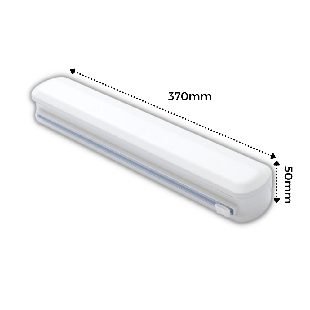 Dispenser og kutter for plastfolie