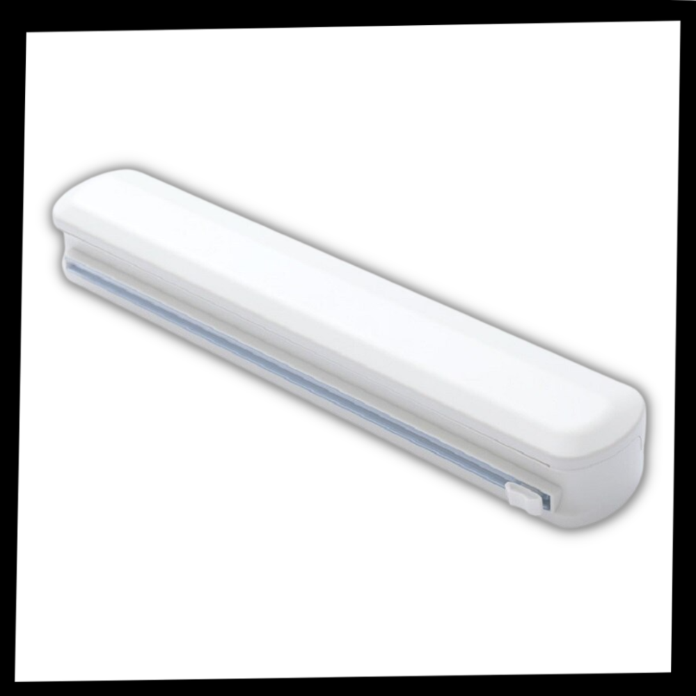 Dispenser og kutter for plastfolie