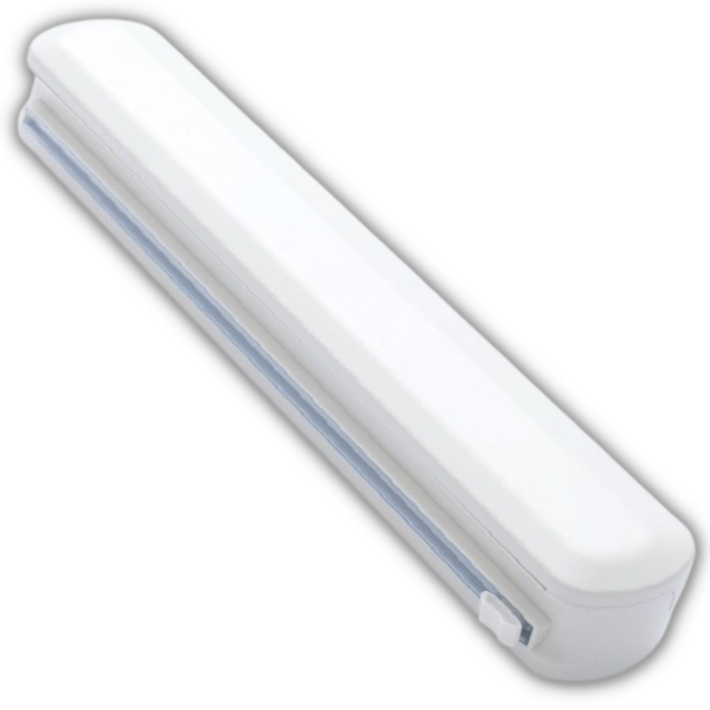 Dispenser og kutter for plastfolie