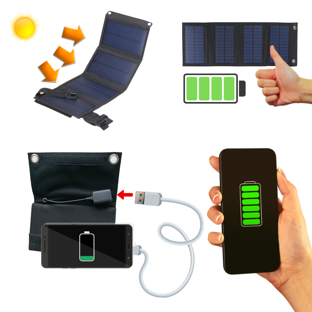 Bærbar solcellelader med USB-port
