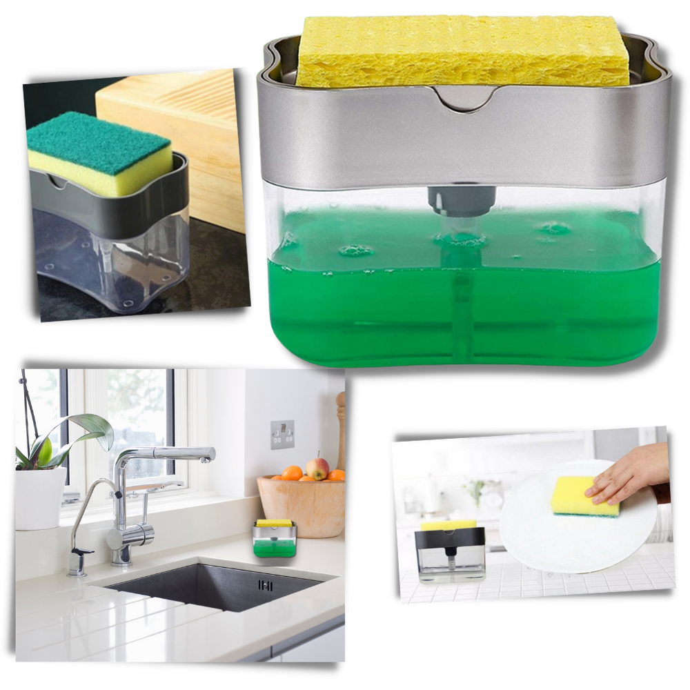 Oppvaskmiddeldispenser med svampholder