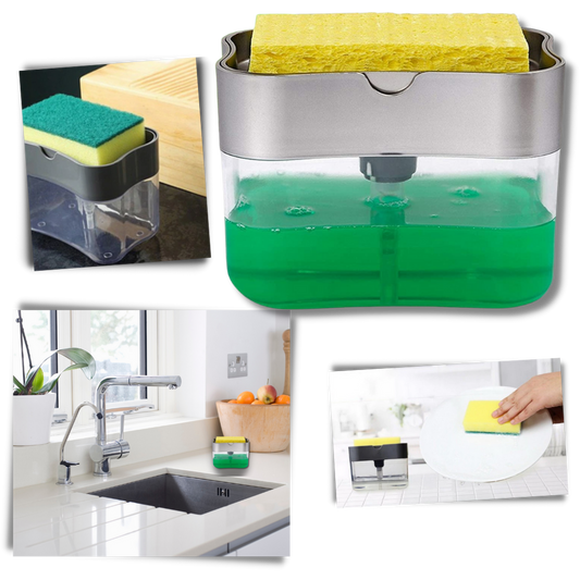 Oppvaskmiddeldispenser med svampholder
