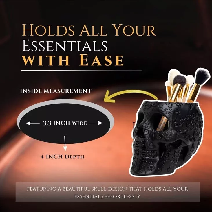 Norvo | Svart Hodeskalle Sminkebørsteholder