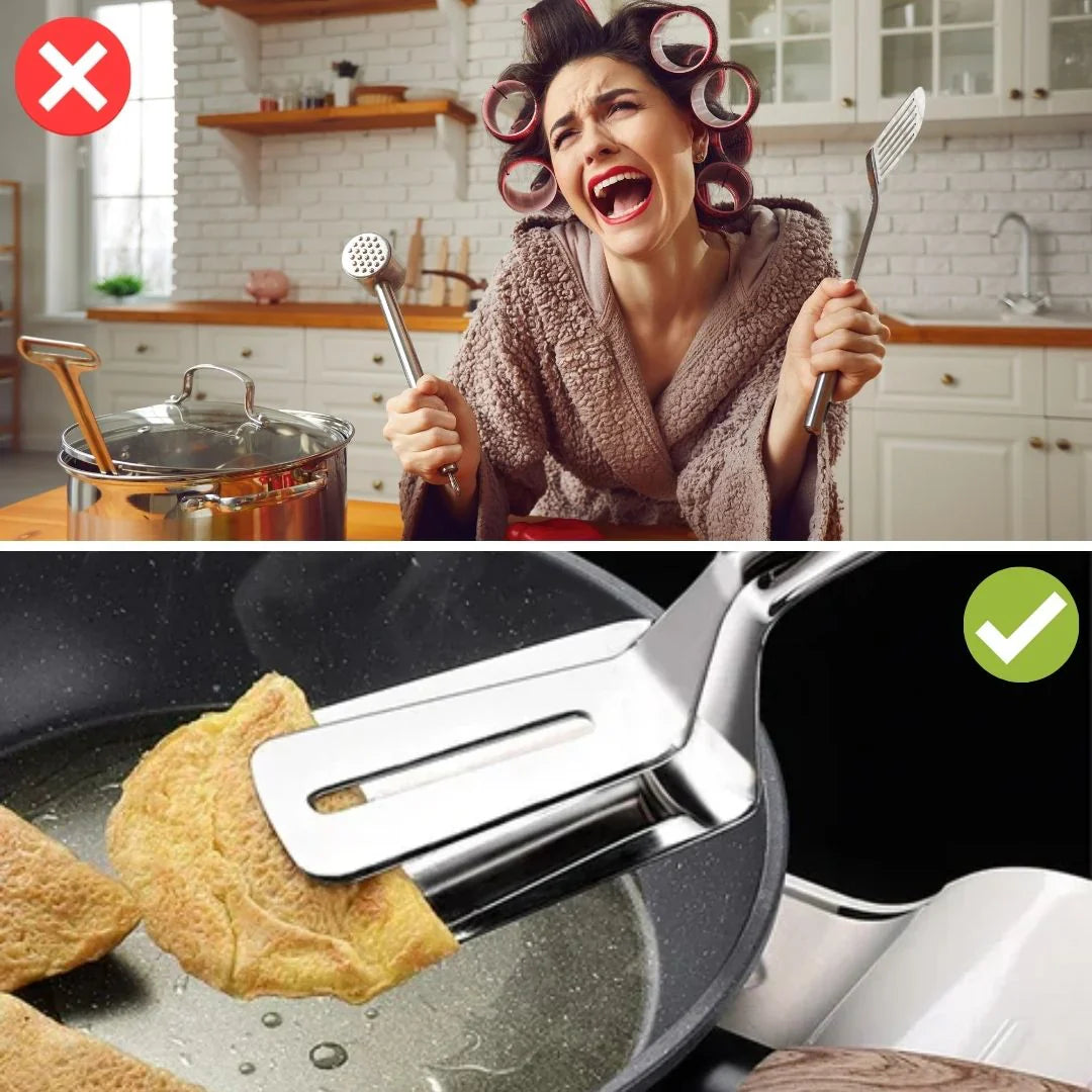 Norvo | Dobbeltvendt rustfritt stål stekespade med sklisikker håndtak – Ideell for grilling og steking