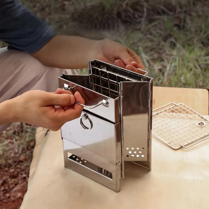 Norvo | Utendørs sammenleggbart vedovn mini rustfritt stål grill camping piknik