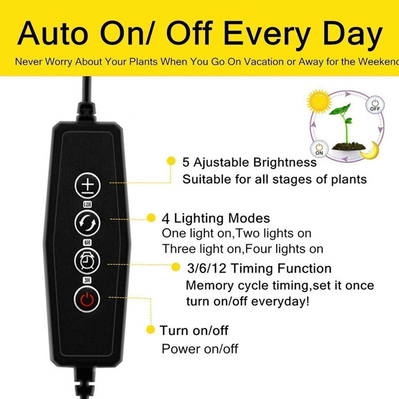 Norvo | Plantevekstlys med 4 fleksible armer og dimmefunksjon for innendørs hager