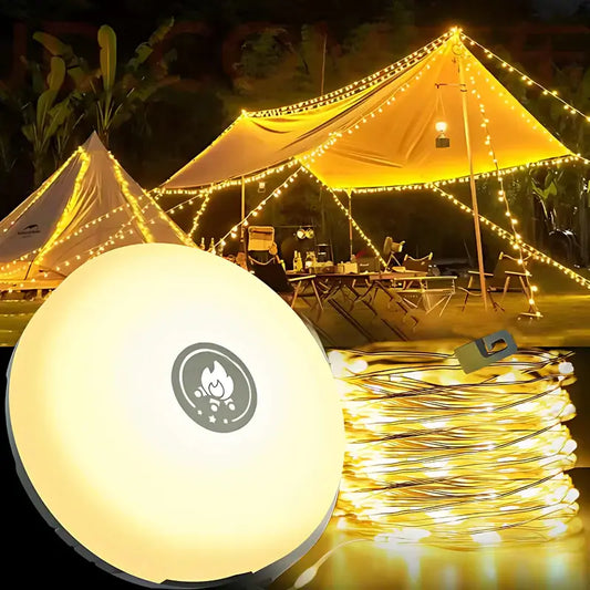 Norvo | in 1 Camp Light – Bærbar Campinglampe, Lyskjeder med 8 Lysmoduser, Oppladbart Powerbank for Utendørseventyr