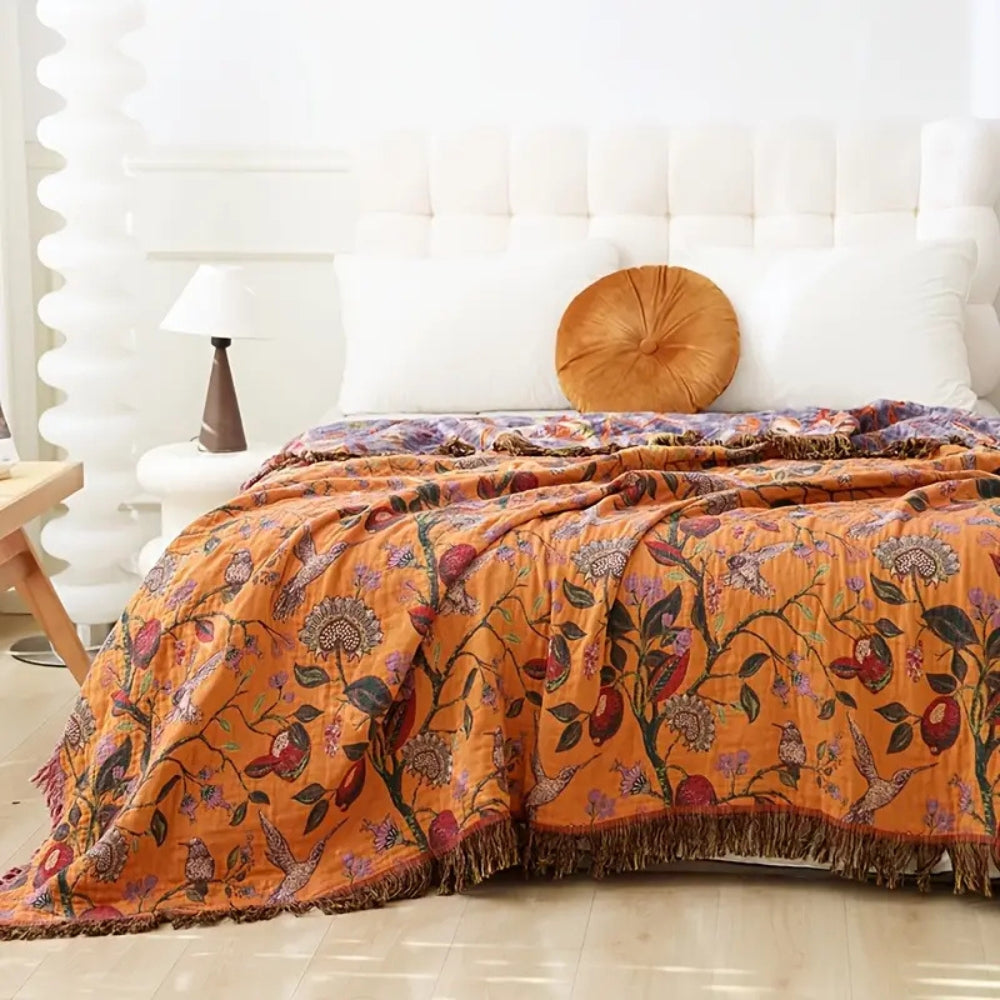 Norvo | Botanic Floral Cotton Tassel Blanket