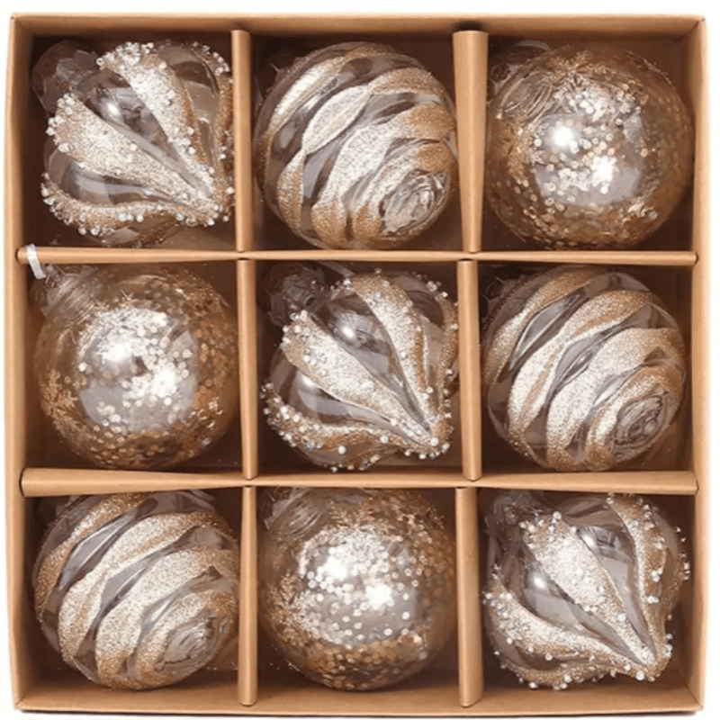 Norvo | GlansFeest Julehengedekorasjoner – Sett med 9 plastdekorasjoner med snøfnugg og ballongdesign