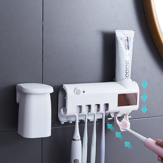 Norvo | Smart UV Lys Sterilisator Tannbørsteholder, Veggmontert Tannkremdispenser