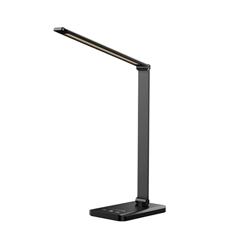 Norvo | LED skrivebordslampe med USB-ladeport, dimbar øyevennlig leselampe for hjemmet, med 5 lysstyrkenivåer & 3 lysmoduser, berøringskontroll, autotimer (Svart)