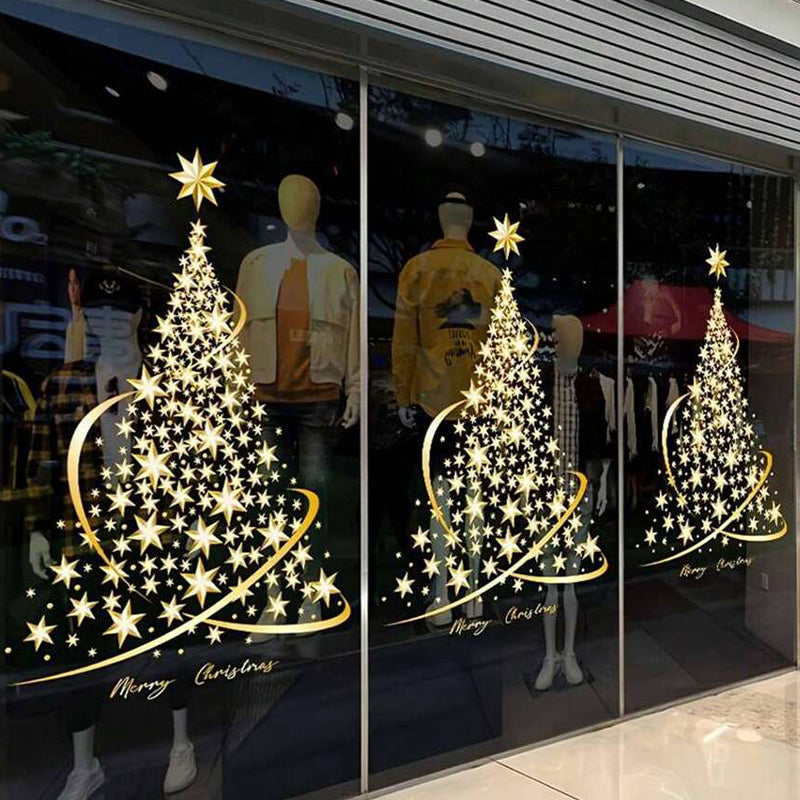 Norvo | Gyldne juletre vindusdekorasjoner klistremerker for glass