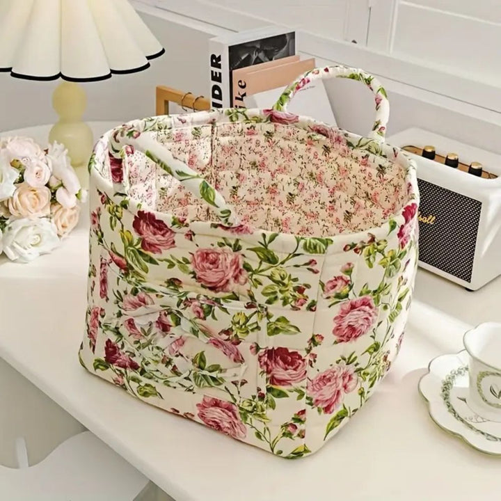 Norvo | Floral Canvas Oppbevaringskurv for Hjemmeorganisering