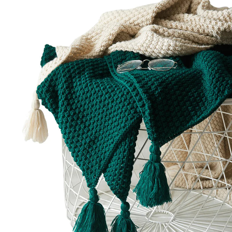 Norvo | NordiWrap Strikket Ullteppe med Frynser | Nordisk Design | Koselig & Elegant | Perfekt for Hjemmet