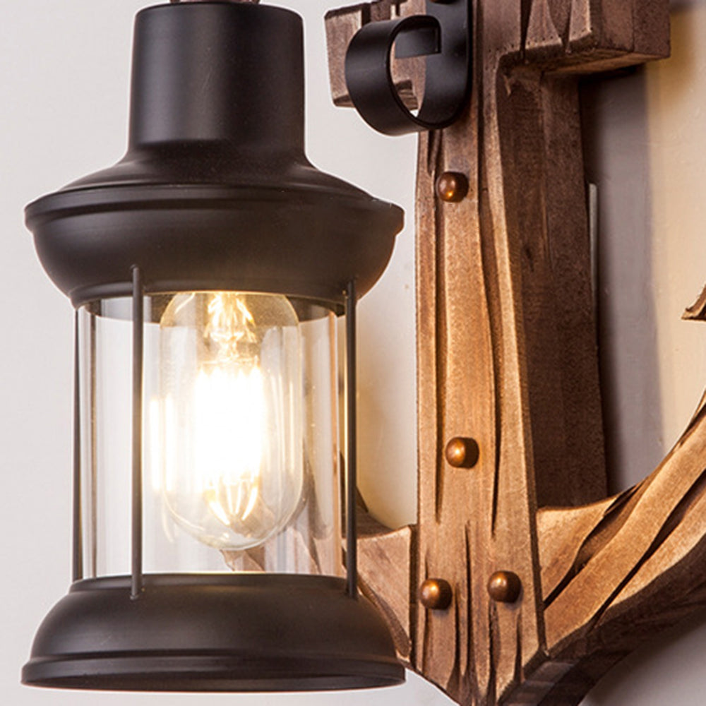 Norvo | Rustikk Tre Anker Vegglampe med Lantern
