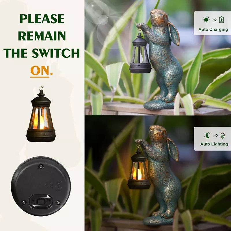 Norvo Statuer Kanin med Solcellelamper Utendørs Lys Kanin Figurer Dekorasjoner