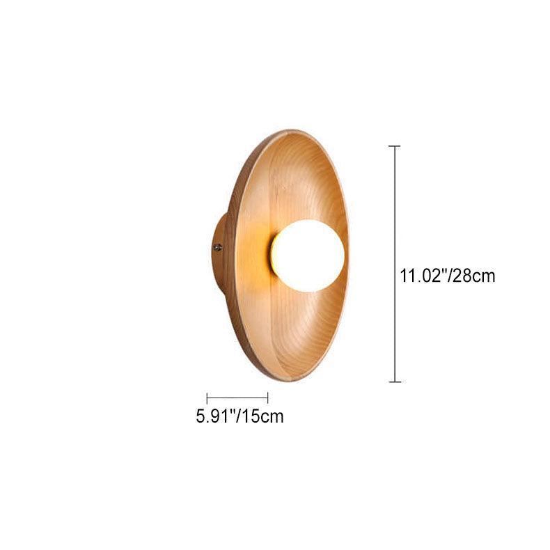 Norvo | Modern Minimalist Rund Skive Solid Tre 1-Lykt Vegglampe