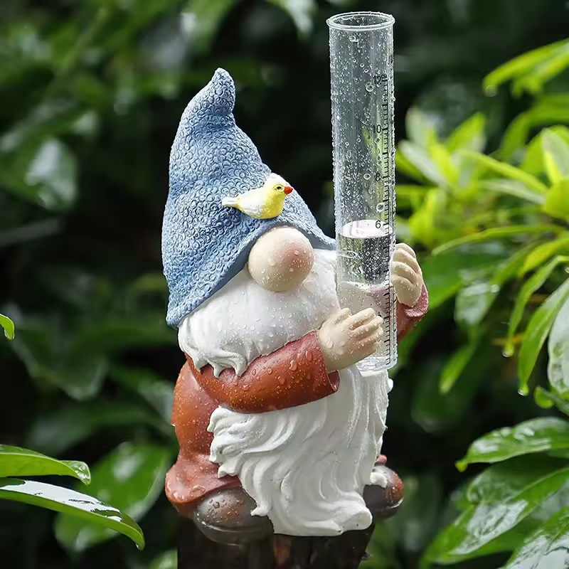 Norvo | Gnomisk Hage Statue med Harpiks Regnmåler
