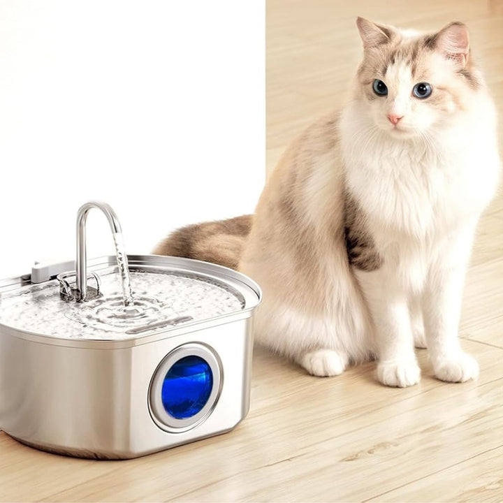Norvo | Felindra Katte Drikkefontene Laget av Rustfritt Stål | Strømmende Vann for Bedre Hydrering | Stille & Hygienisk | 2,5 L Kapasitet