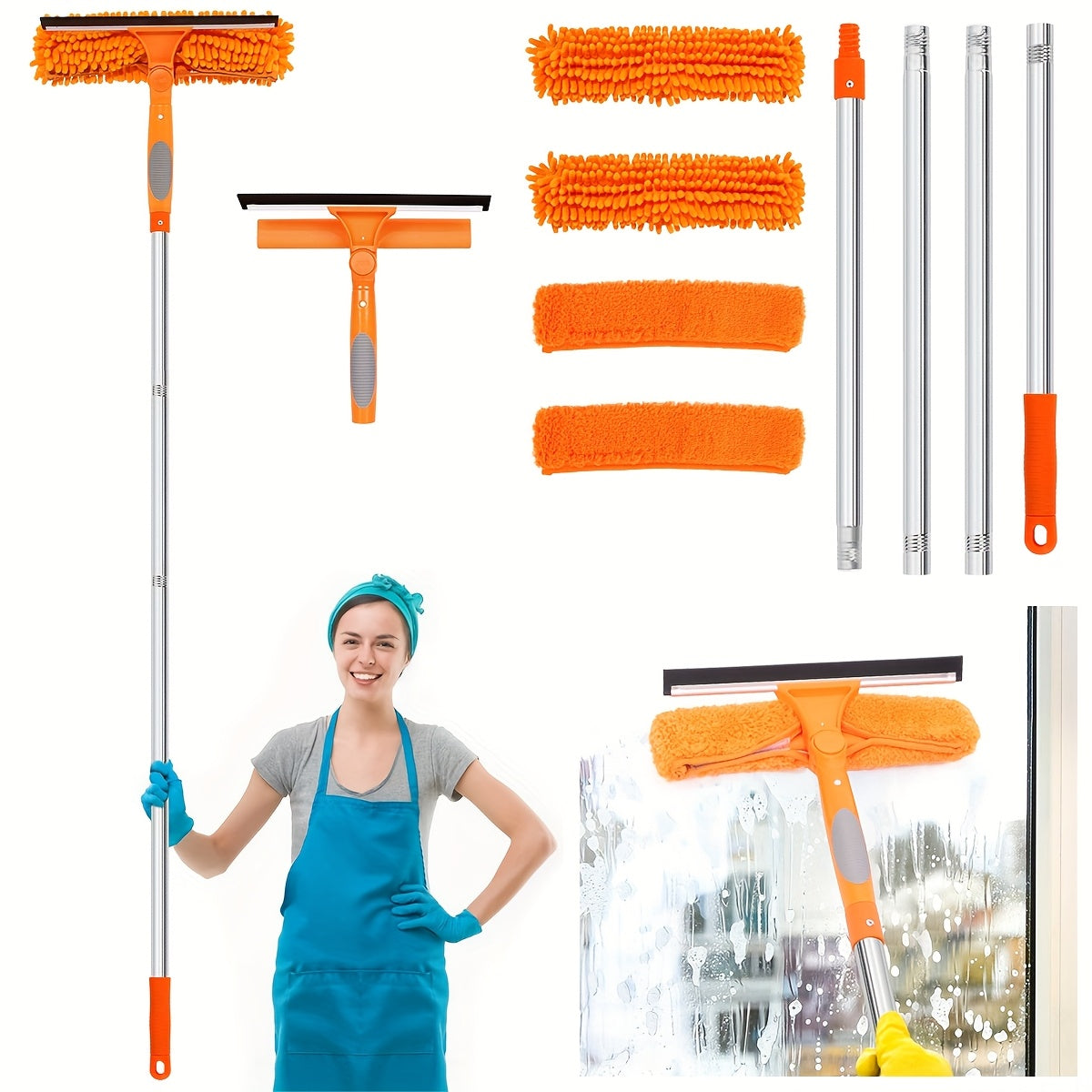 Norvo | Crystal Clear Vindu Cleaner – Profesjonelt 2-i-1 Teleskopisk Vindu og Glass Rengjøringssystem